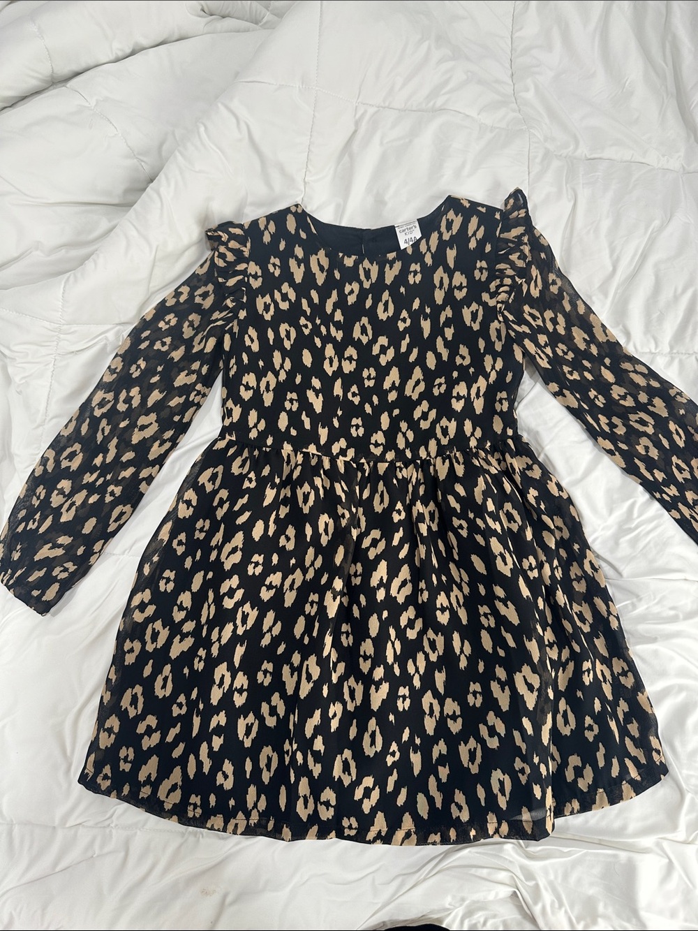 Carter's Black and Tan Leopard Print Long-Sleeve Dress